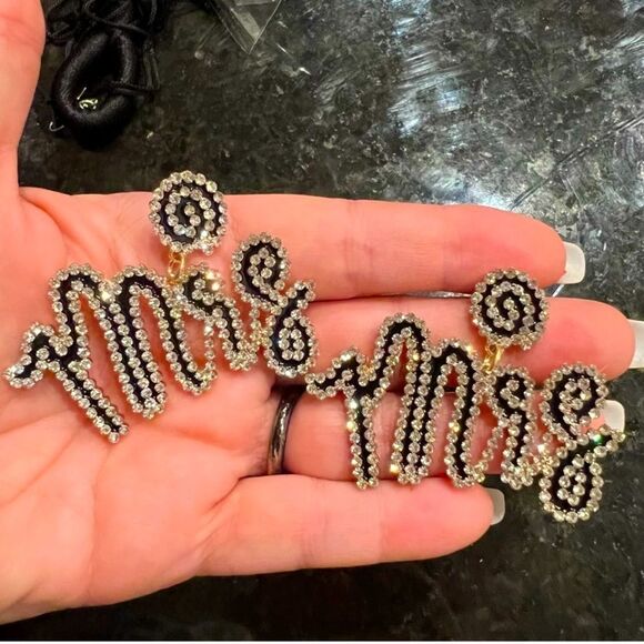 MRS. Rhinestone Earrings | Bridal Bachelorette Gift - Picture 2 of 2